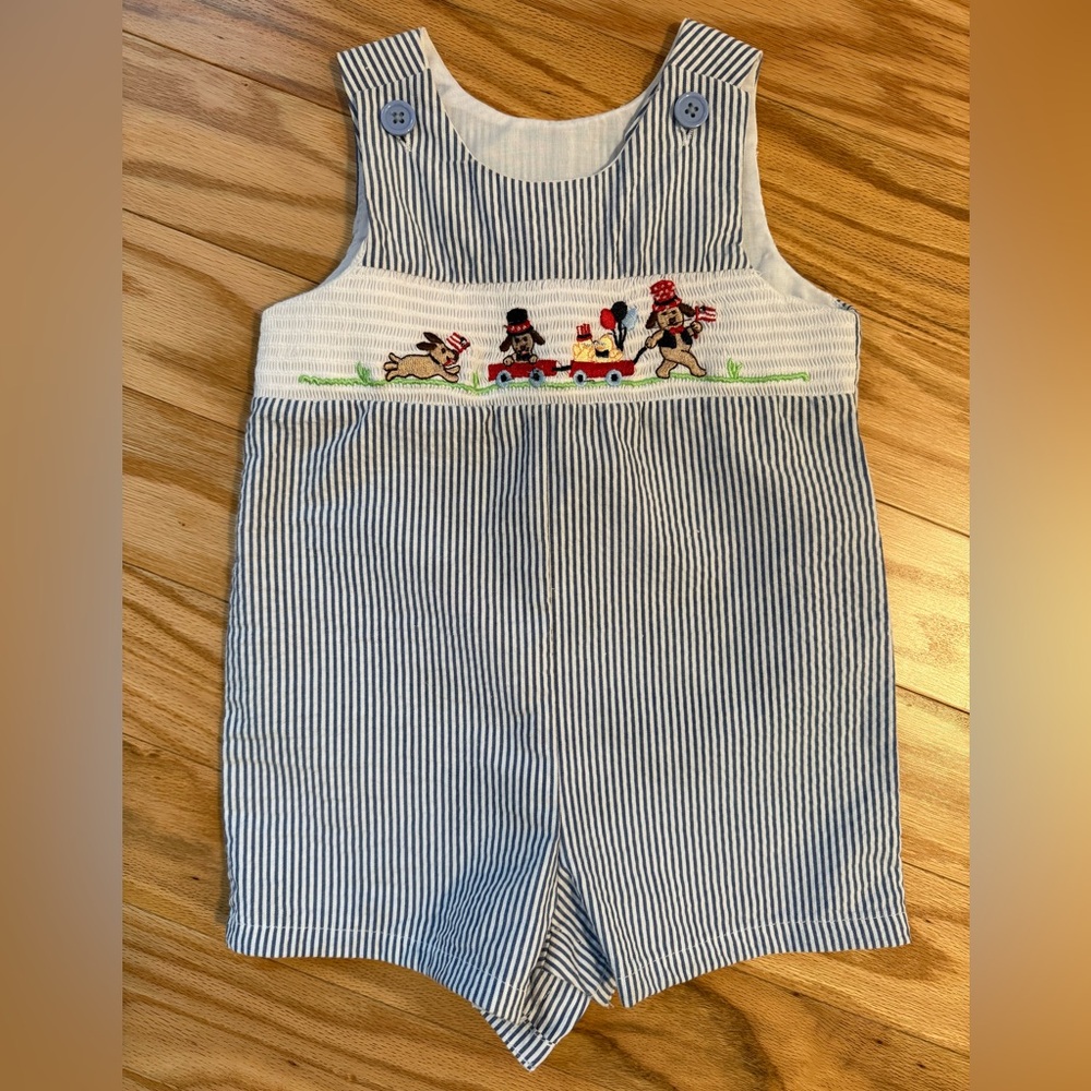 Seersucker Romper, 12 month - Perfect for 4th of July or Birthday.